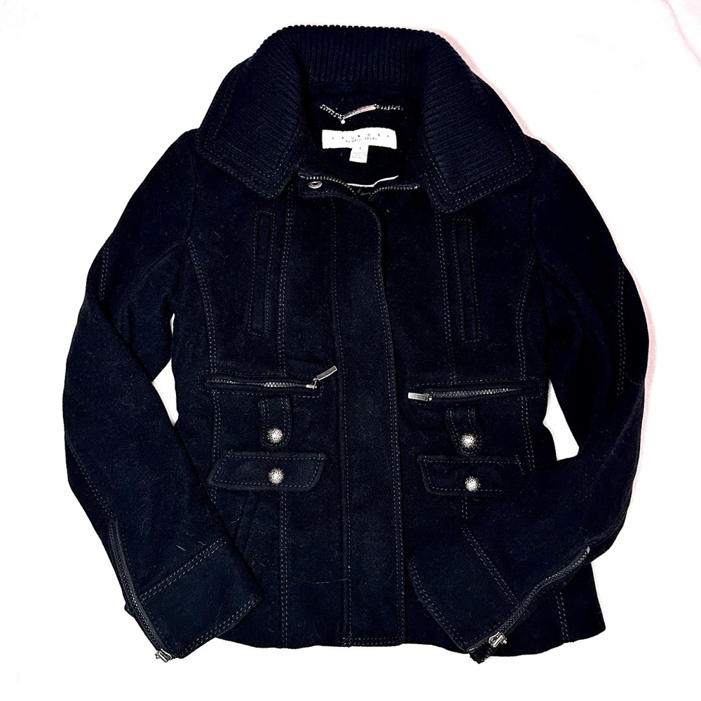 Laundry by Shelli Segal Black Moto Jacket Wool Coat - Size 4